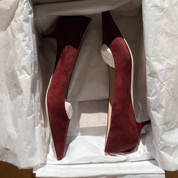 Jimmy Choo Amelia Suede Kitten-Heel Pumps in Burgundy NIB, Size 38.5 - Picture 4 of 11